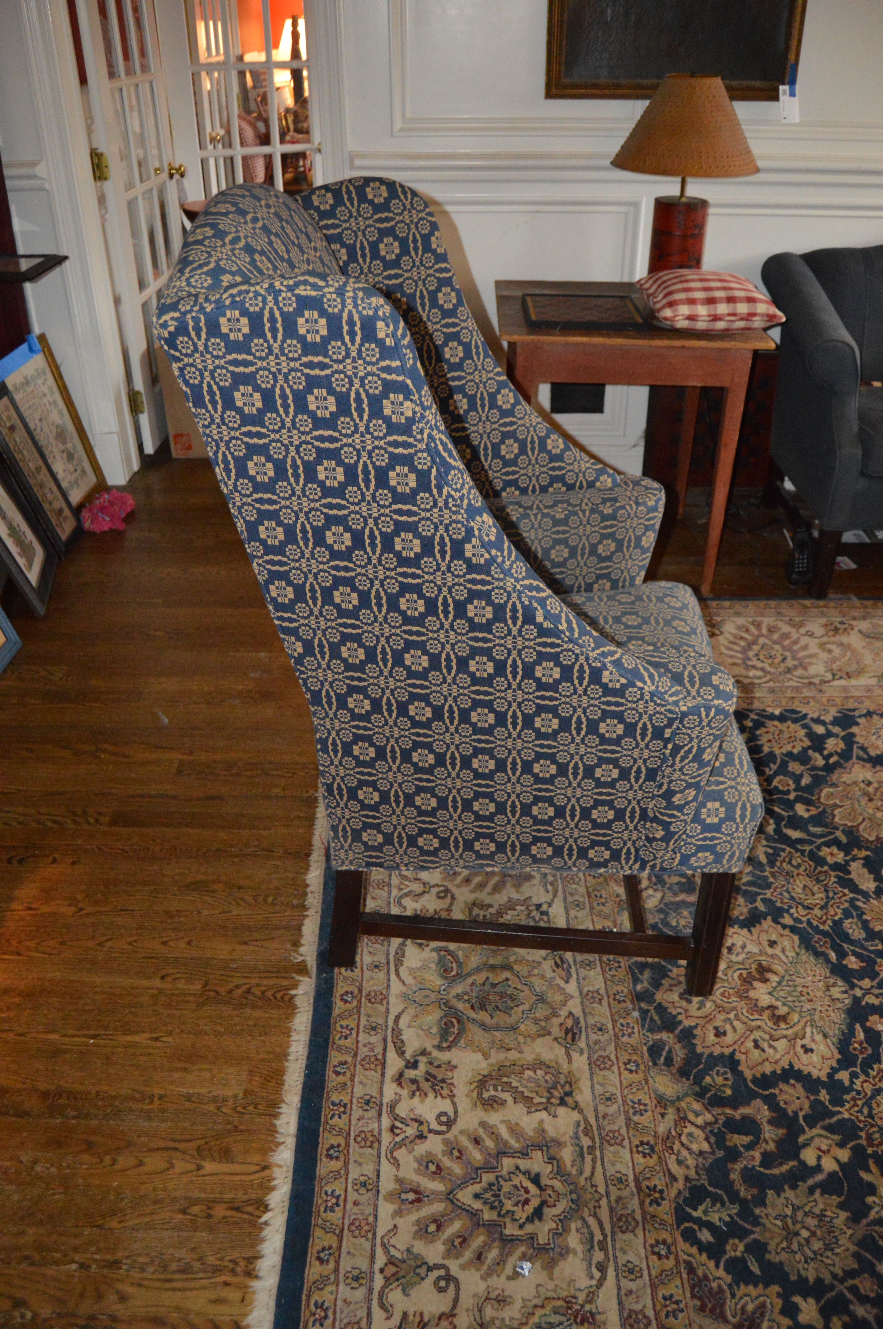 Pair of Matching Upholstered Wingback Chairs by Johnston Benchworks