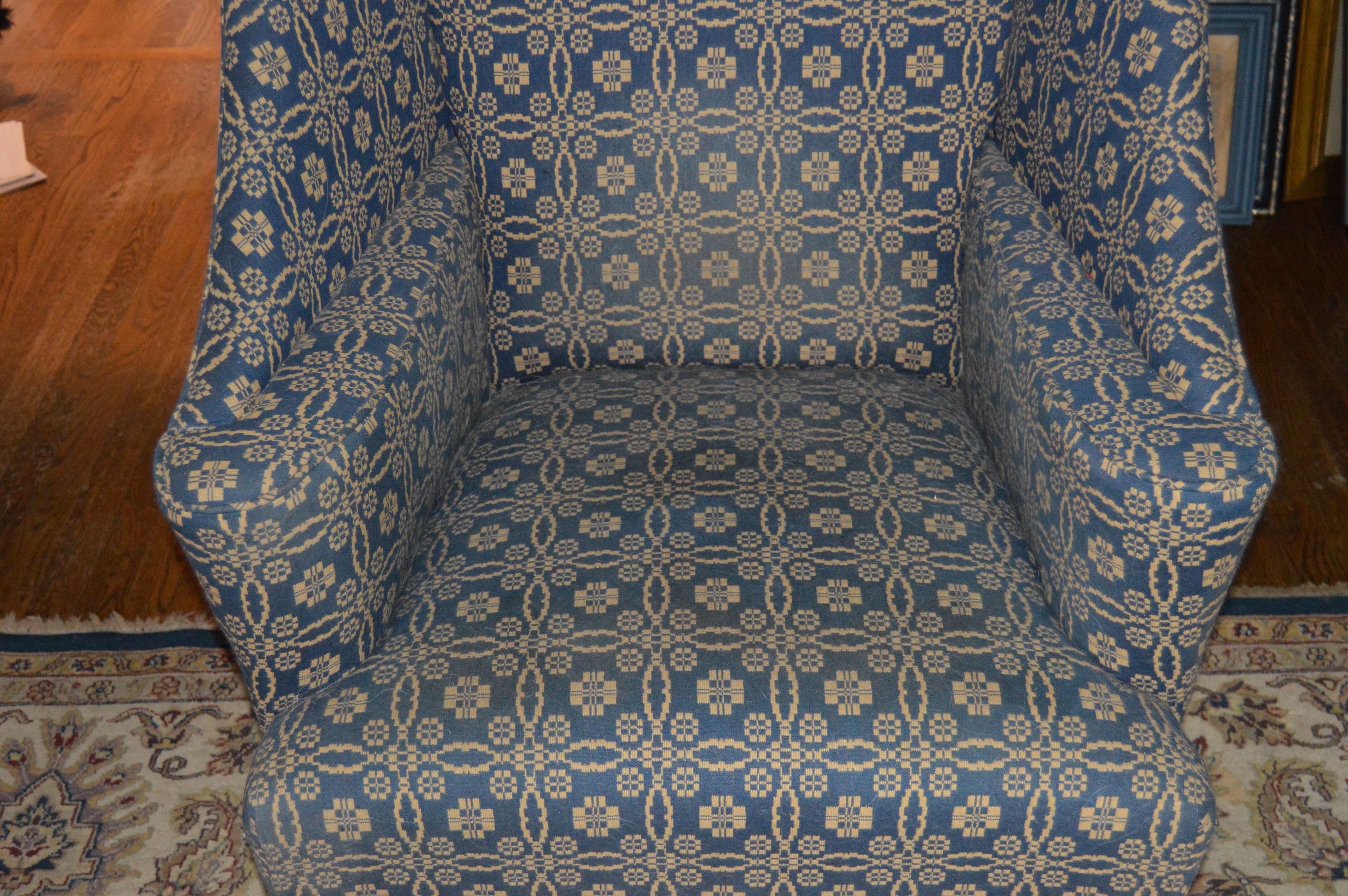 Pair of Matching Upholstered Wingback Chairs by Johnston Benchworks