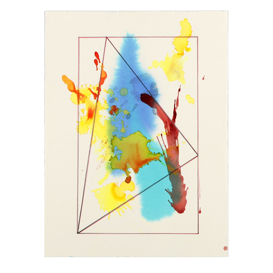 Ricardo Morin Watercolor and Wax Pencil on Paper "Triangulation 11"