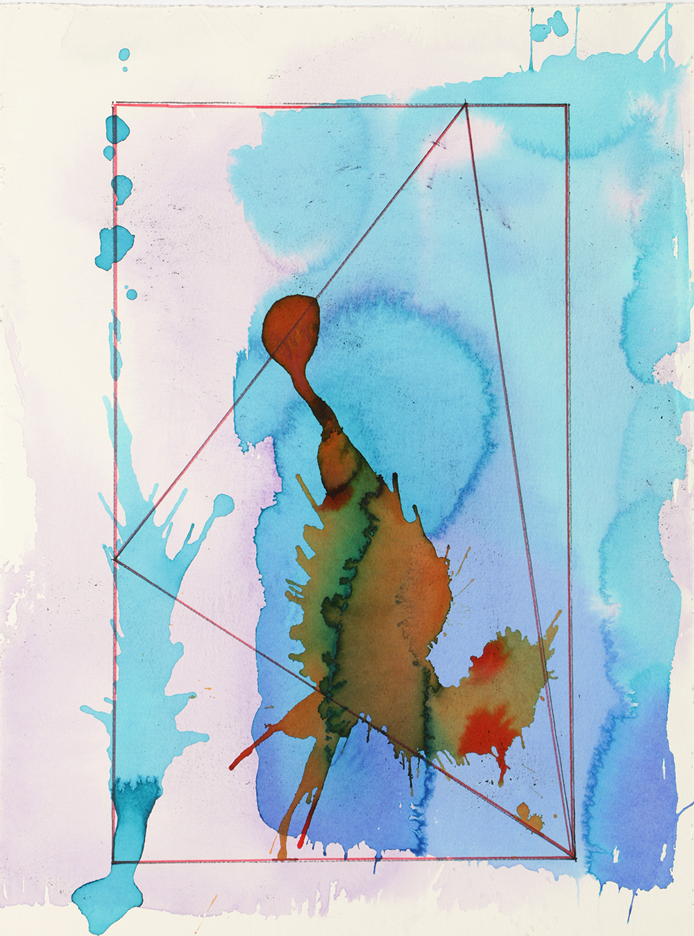 Ricardo Morin Watercolor and Wax Pencil on Paper "Triangulation 10"