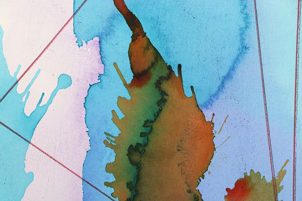 Ricardo Morin Watercolor and Wax Pencil on Paper "Triangulation 10"
