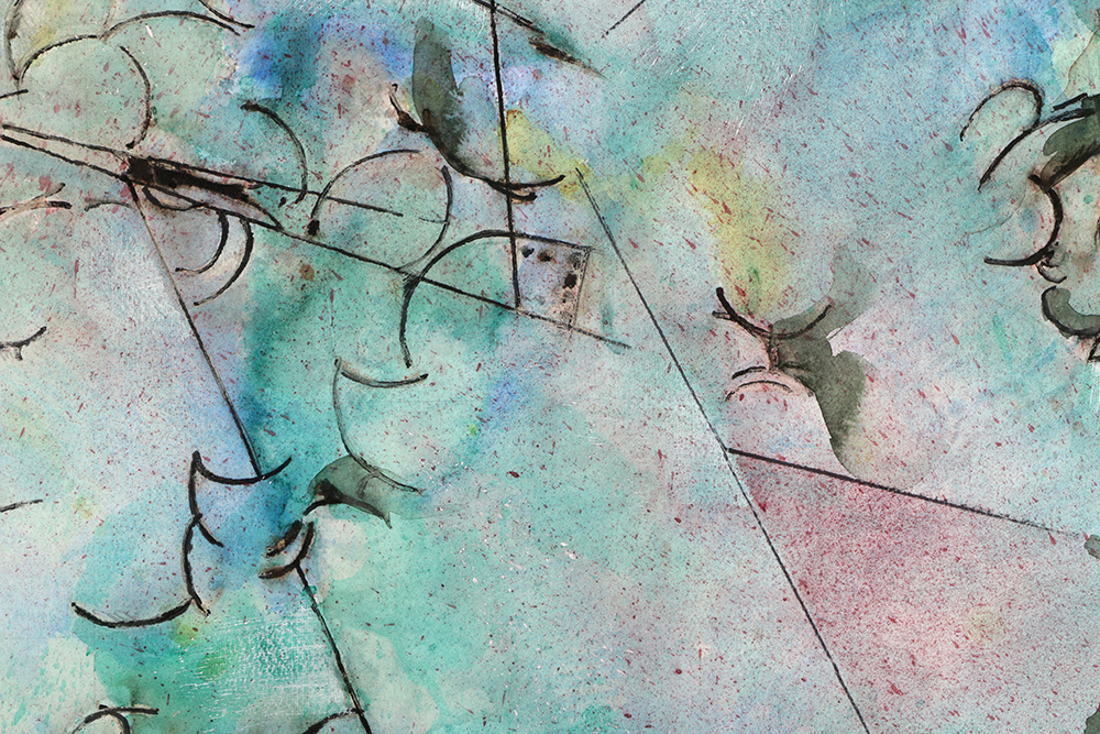 Ricardo Morin Abstract Ink and Watercolor Painting on Paper from "Sonata Series"