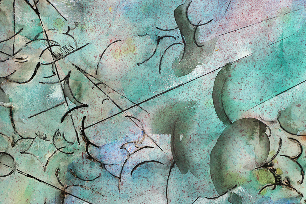 Ricardo Morin Abstract Ink and Watercolor Painting on Paper from "Sonata Series"