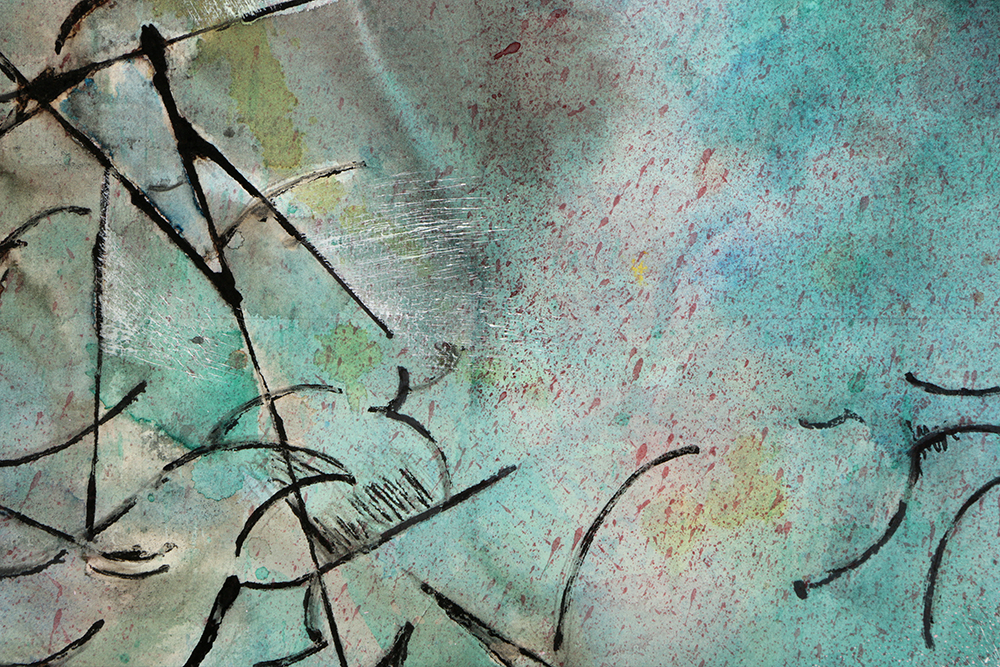 Ricardo Morin Abstract Ink and Watercolor Painting on Paper from "Sonata Series"