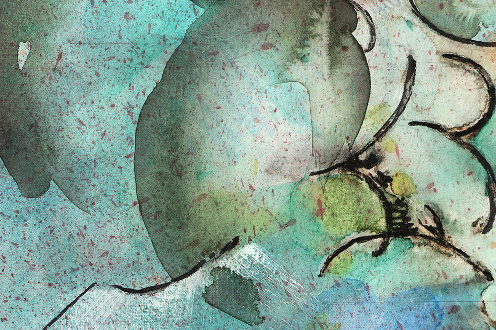 Ricardo Morin Abstract Ink and Watercolor Painting on Paper from "Sonata Series"