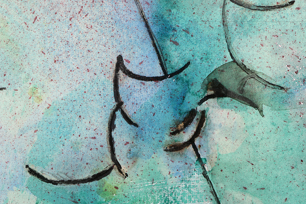 Ricardo Morin Abstract Ink and Watercolor Painting on Paper from "Sonata Series"