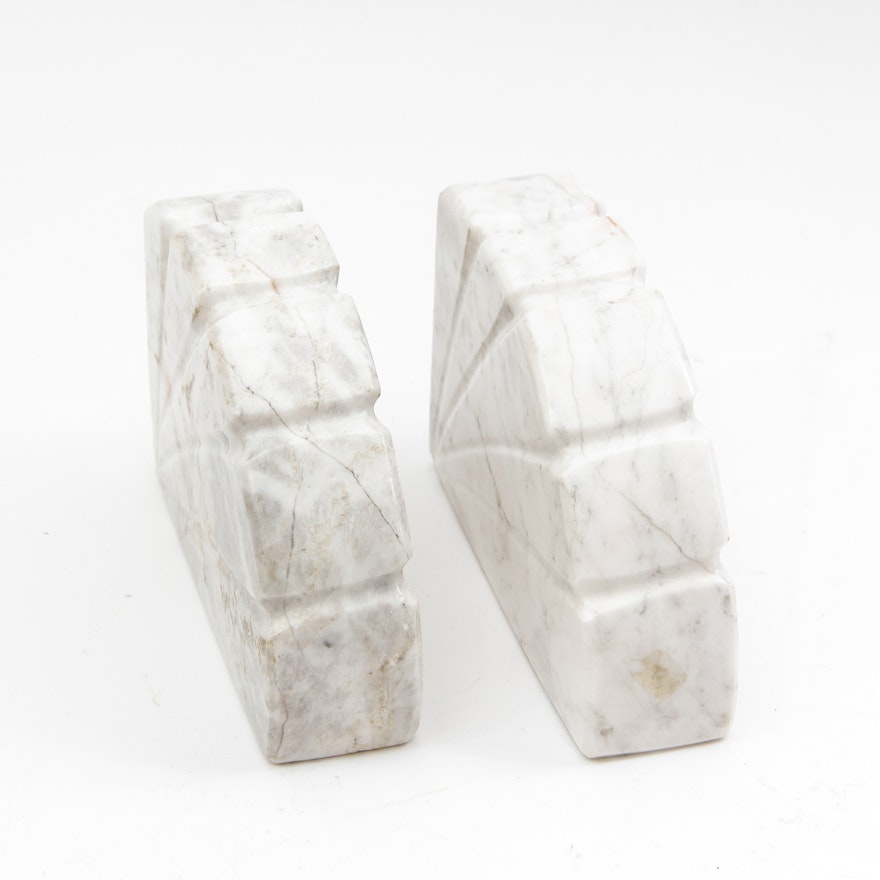 Set of Art Deco Carved Carrera Marble Bookends