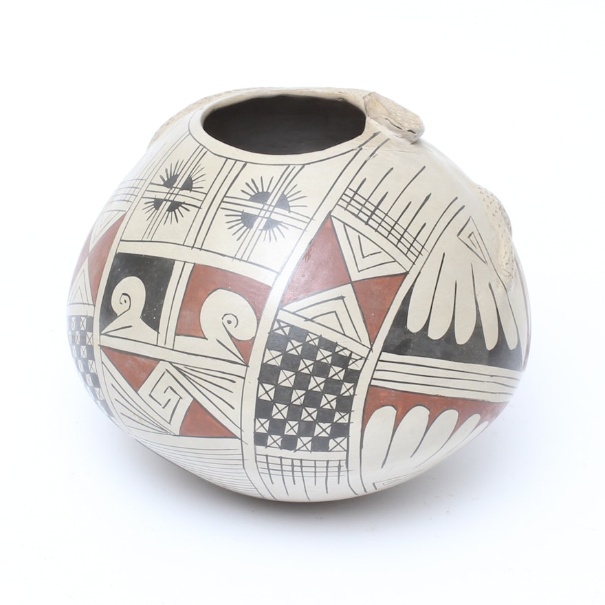 Handcrafted and Hand-Painted Acoma-Style Pottery Vessel