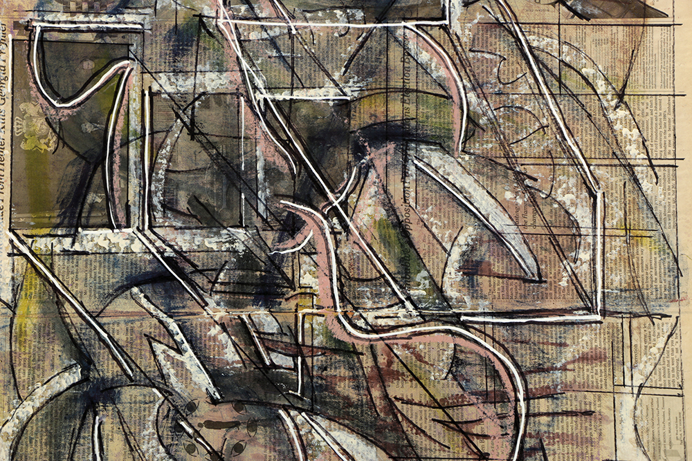 Ricardo Morin Abstract Mixed Media Painting on Newspaper