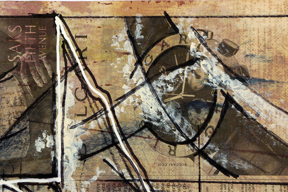 Ricardo Morin Abstract Mixed Media Painting on Newspaper