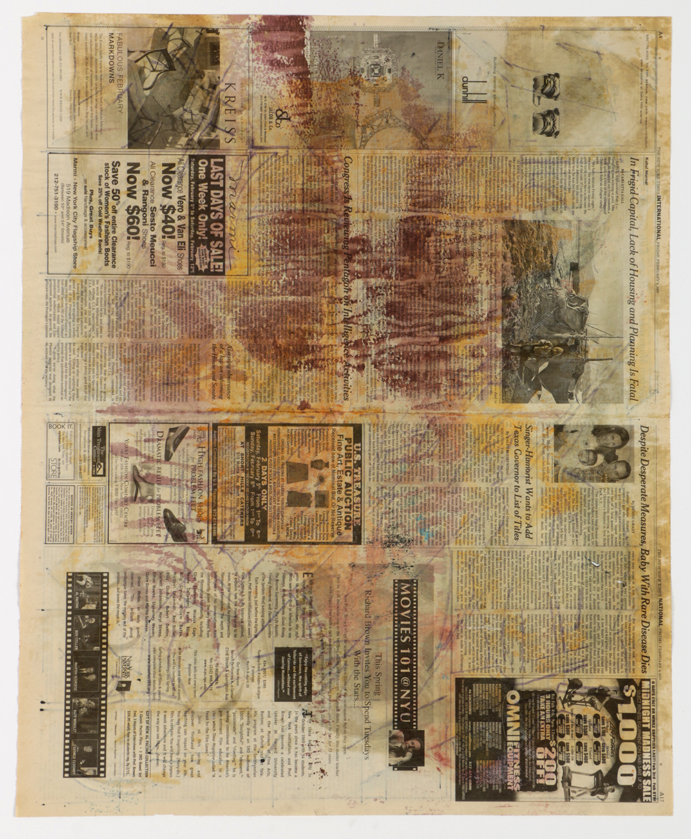 Ricardo Morin Abstract Mixed Media Painting on Newspaper