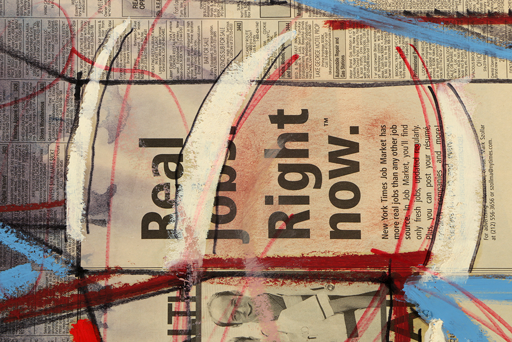 Ricardo Morin Abstract Mixed Media Painting on Newspaper