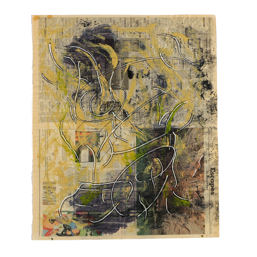 Ricardo Morin Abstract Mixed Media Painting on Newspaper