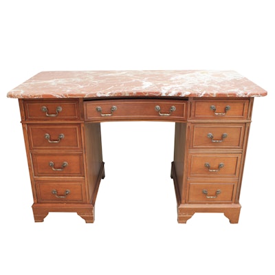 Vintage Double Pedestal Desk with Marble Top Vintage Double Pedestal Desk with Marble Top