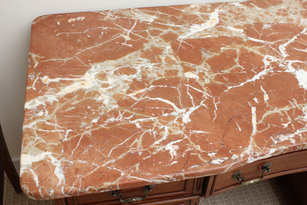 Vintage Double Pedestal Desk with Marble Top