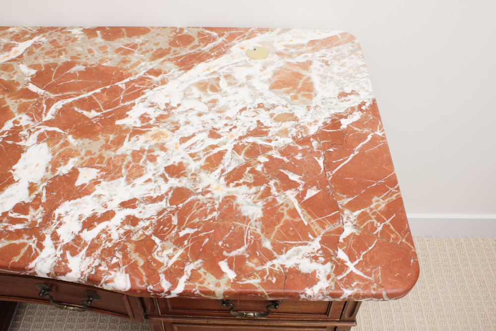 Vintage Double Pedestal Desk with Marble Top