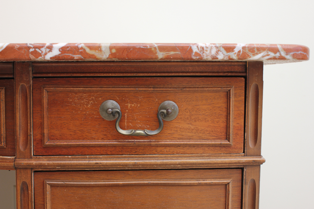 Vintage Double Pedestal Desk with Marble Top