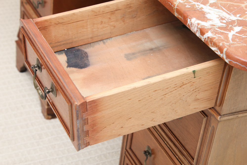 Vintage Double Pedestal Desk with Marble Top