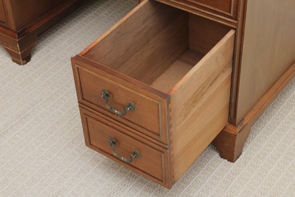 Vintage Double Pedestal Desk with Marble Top