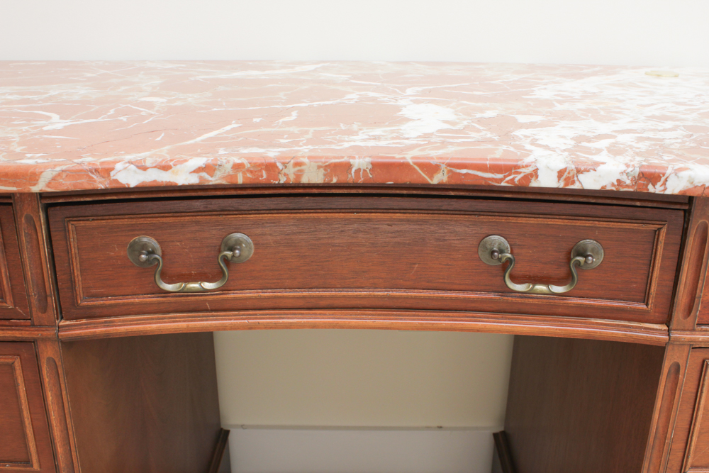 Vintage Double Pedestal Desk with Marble Top