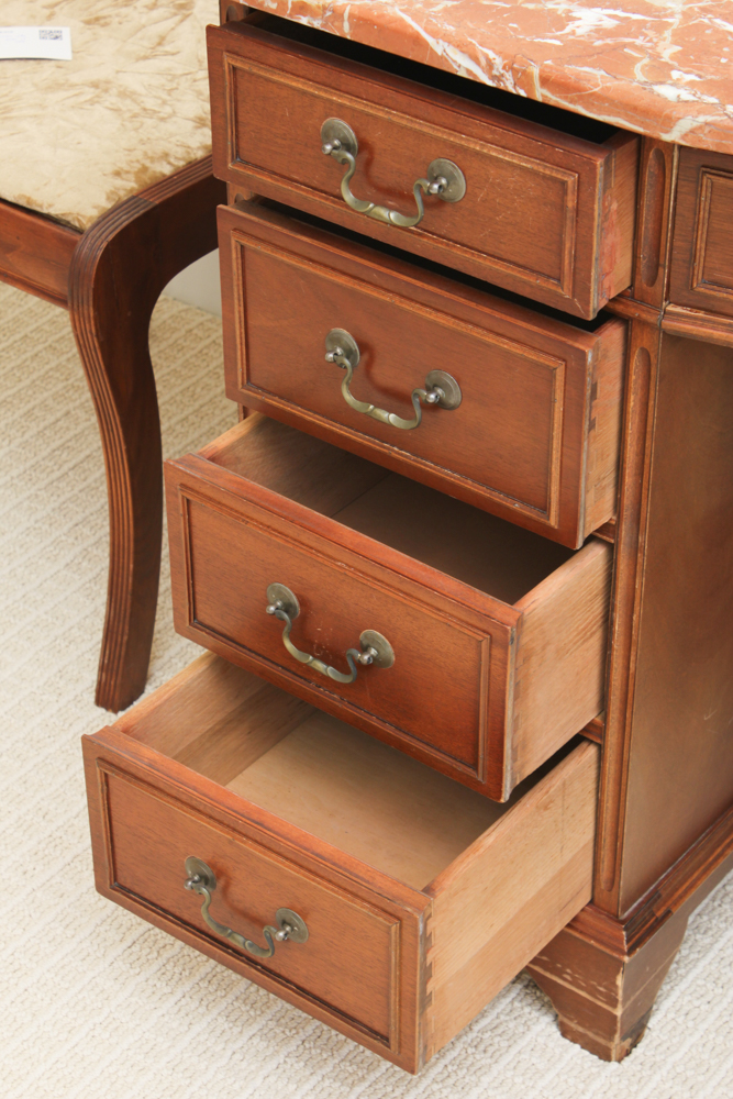 Vintage Double Pedestal Desk with Marble Top