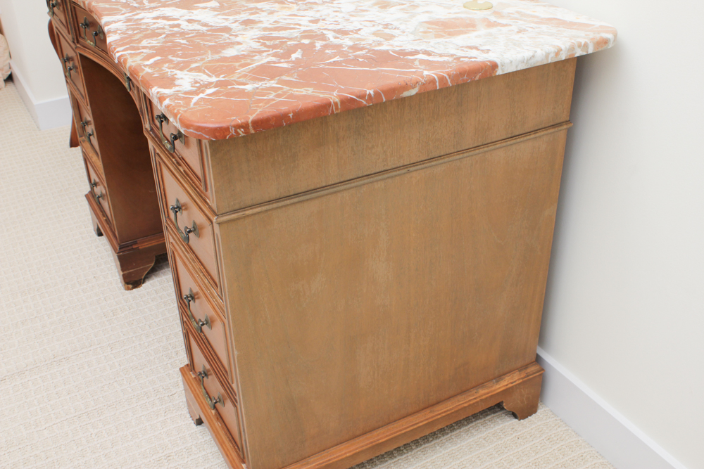 Vintage Double Pedestal Desk with Marble Top