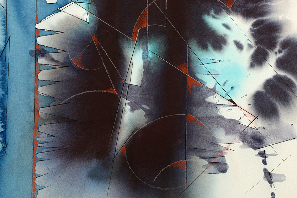 Ricardo Morin Watercolor and Wax Pencil on Paper "Triangulation 2"
