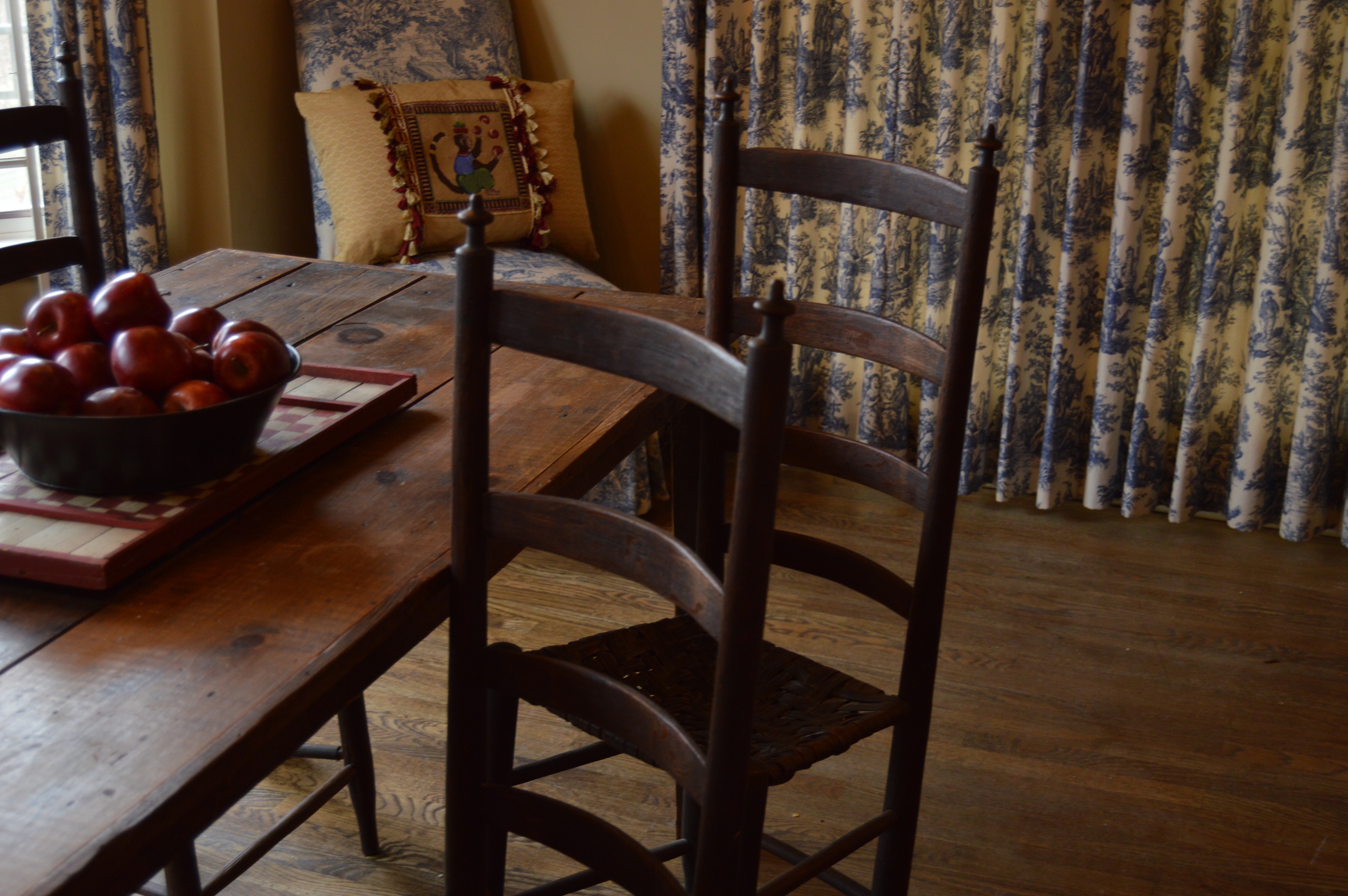 Primitive Wood Dining Table and Ladder Back Chairs