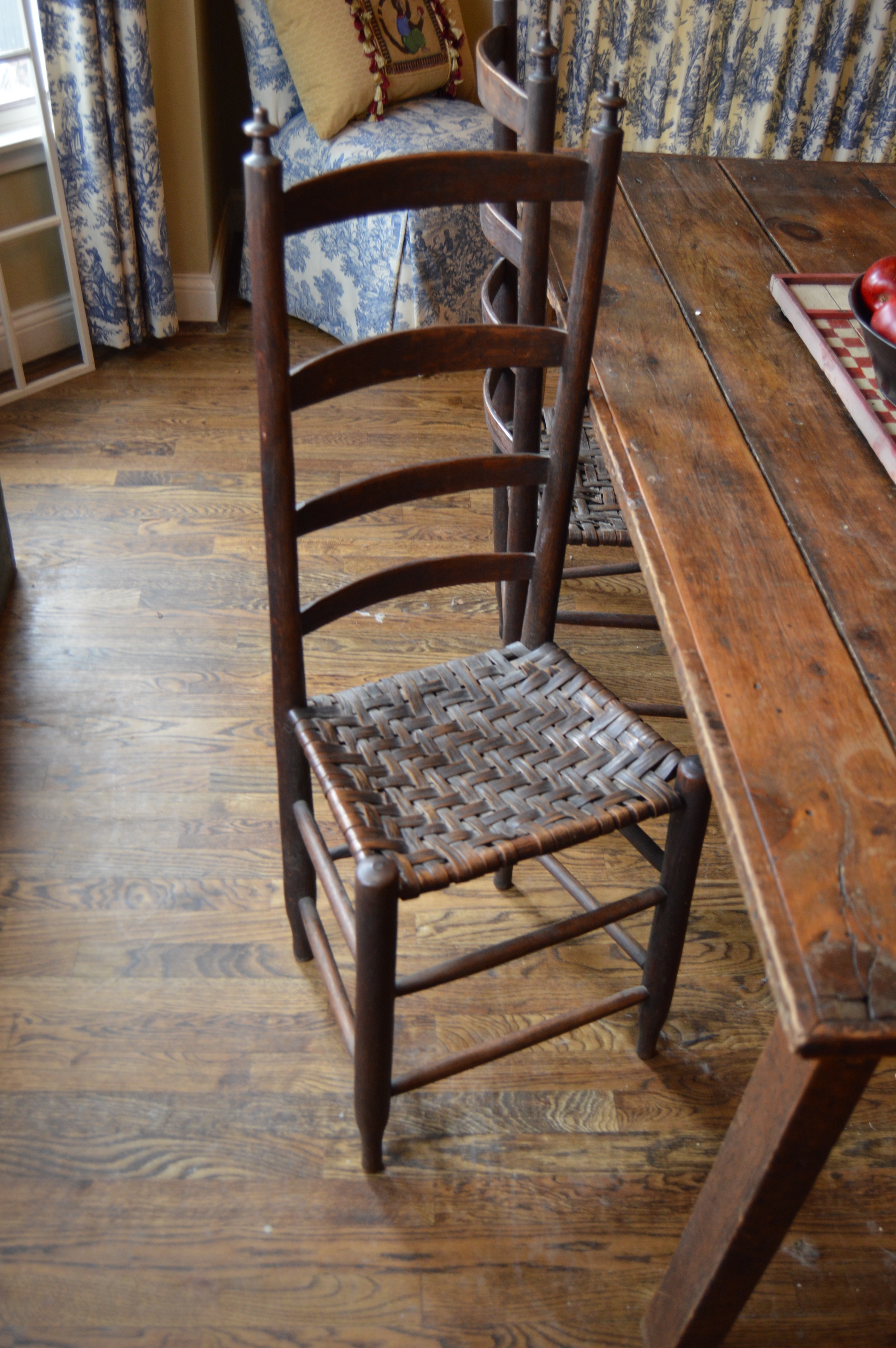 Primitive Wood Dining Table and Ladder Back Chairs