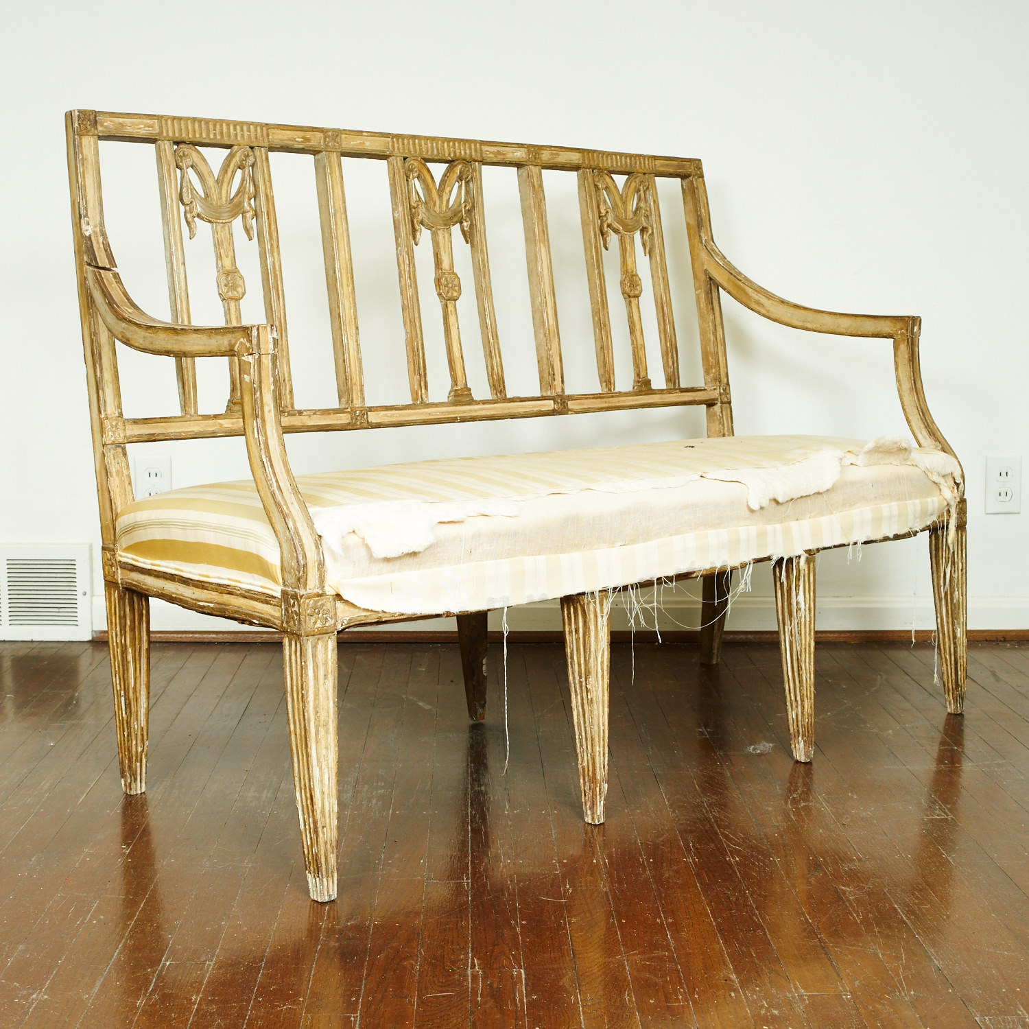 Antique Neoclassical Style Upholstered Bench