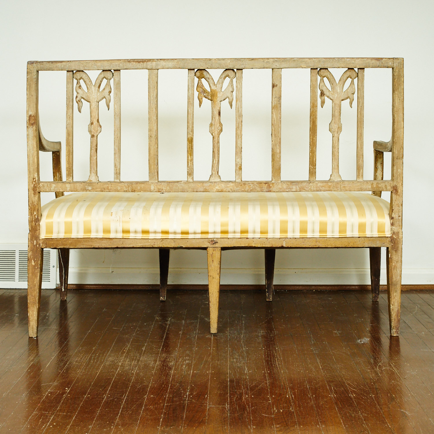 Antique Neoclassical Style Upholstered Bench