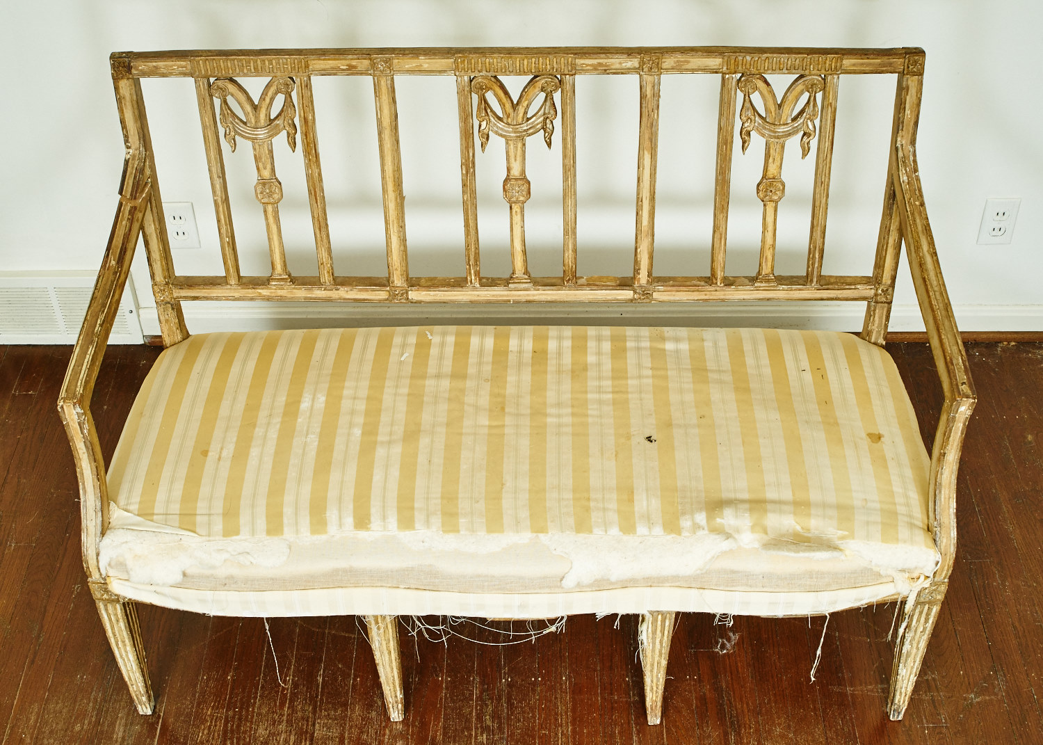 Antique Neoclassical Style Upholstered Bench