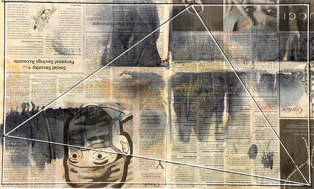 Ricardo Morin Mixed Media "Newsprint Series Nº 2"