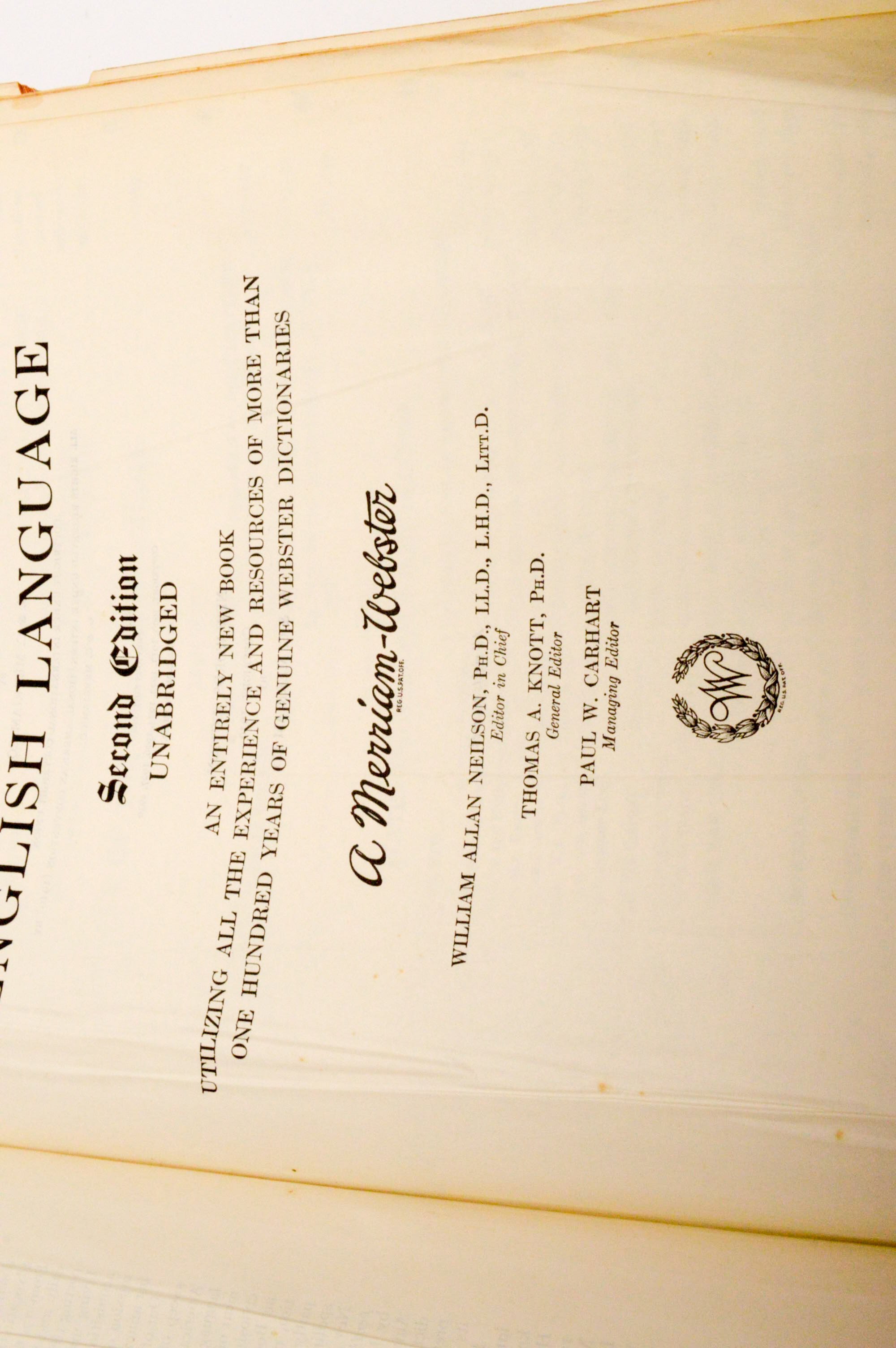 Vintage Dictionaries Featuring 1941 Merriam-Webster "Webster's New International Dictionary, Second Edition"