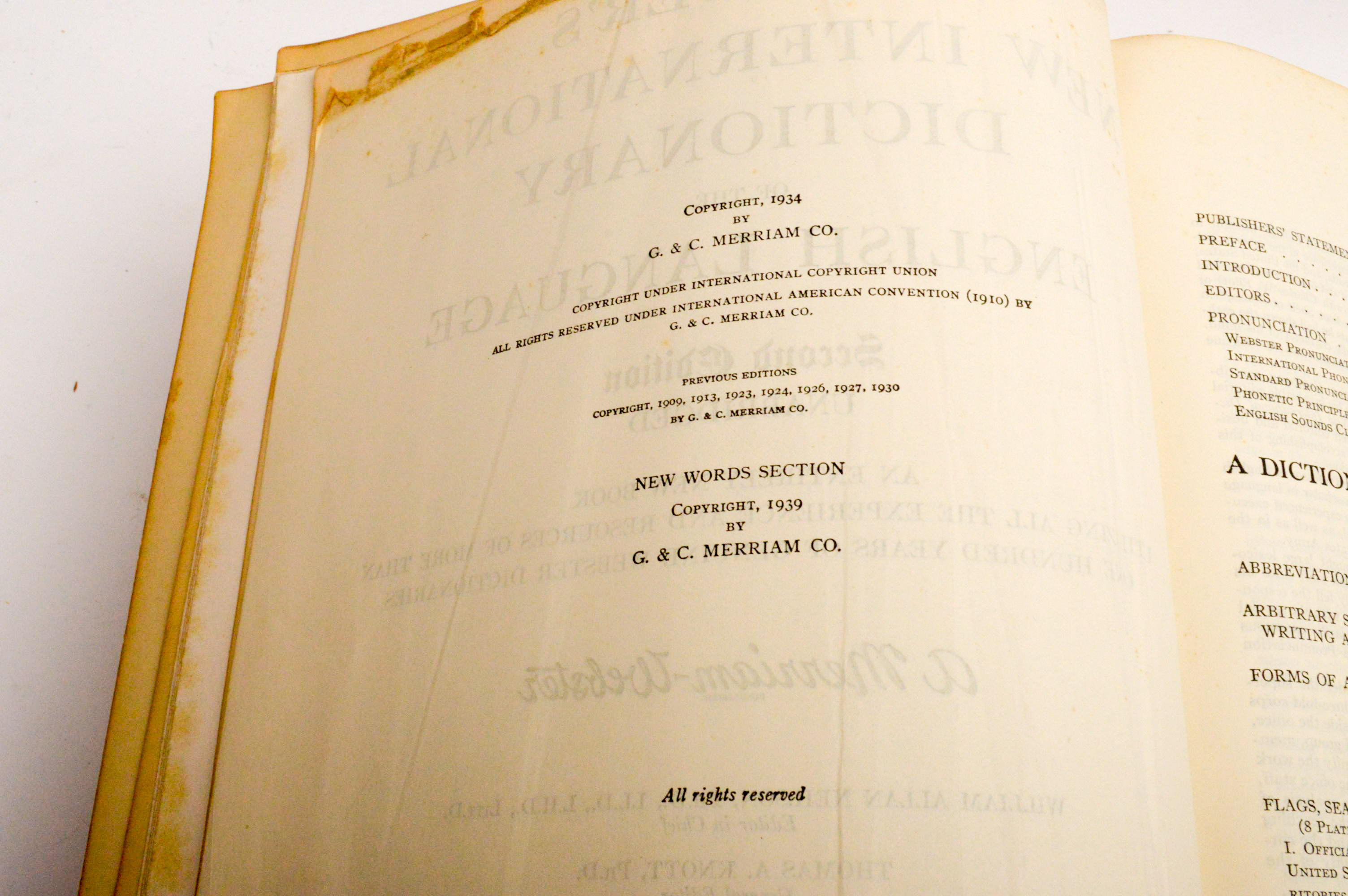 Vintage Dictionaries Featuring 1941 Merriam-Webster "Webster's New International Dictionary, Second Edition"
