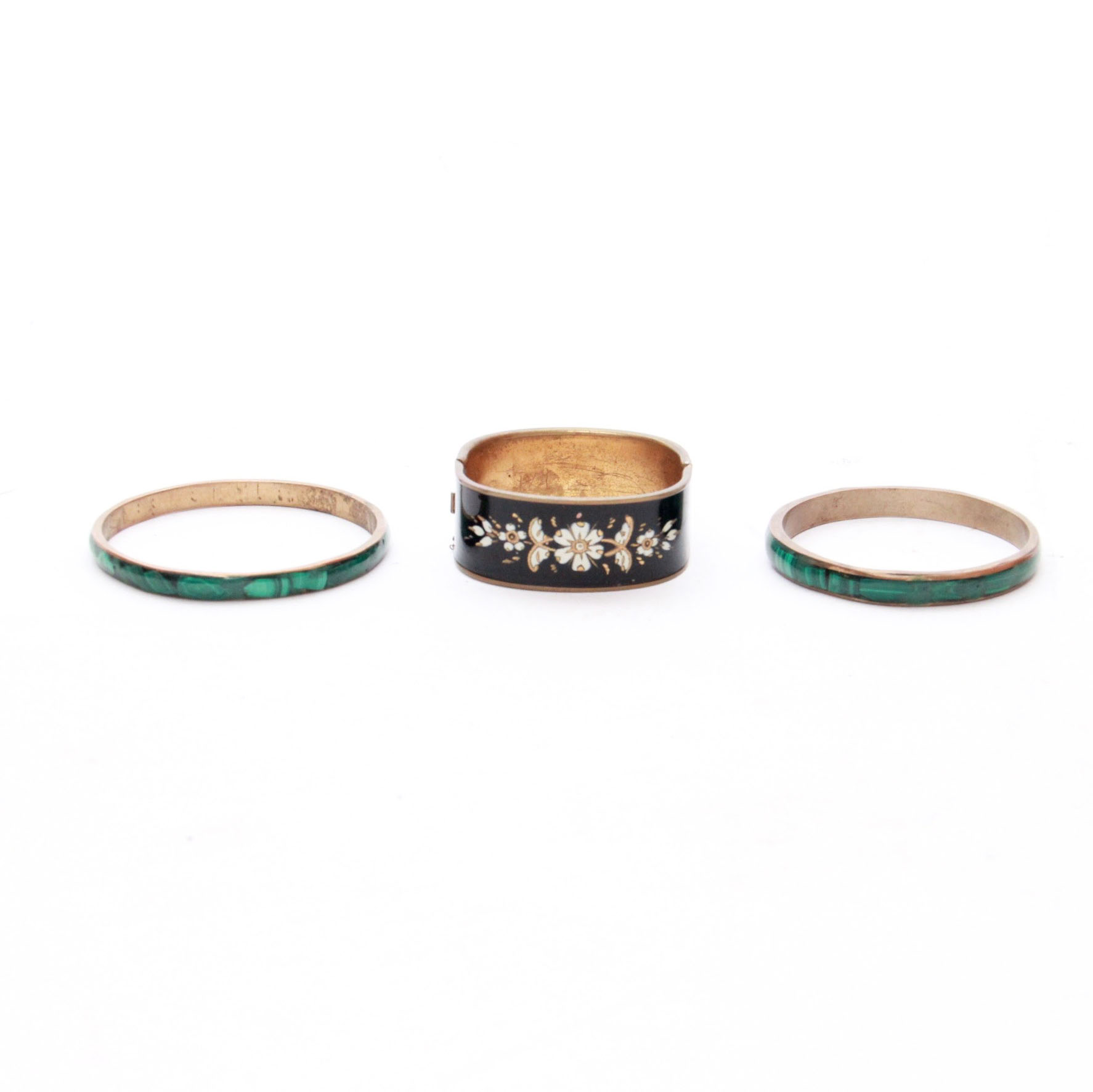 Malachite Bangles and Hinged Enamel Bracelet