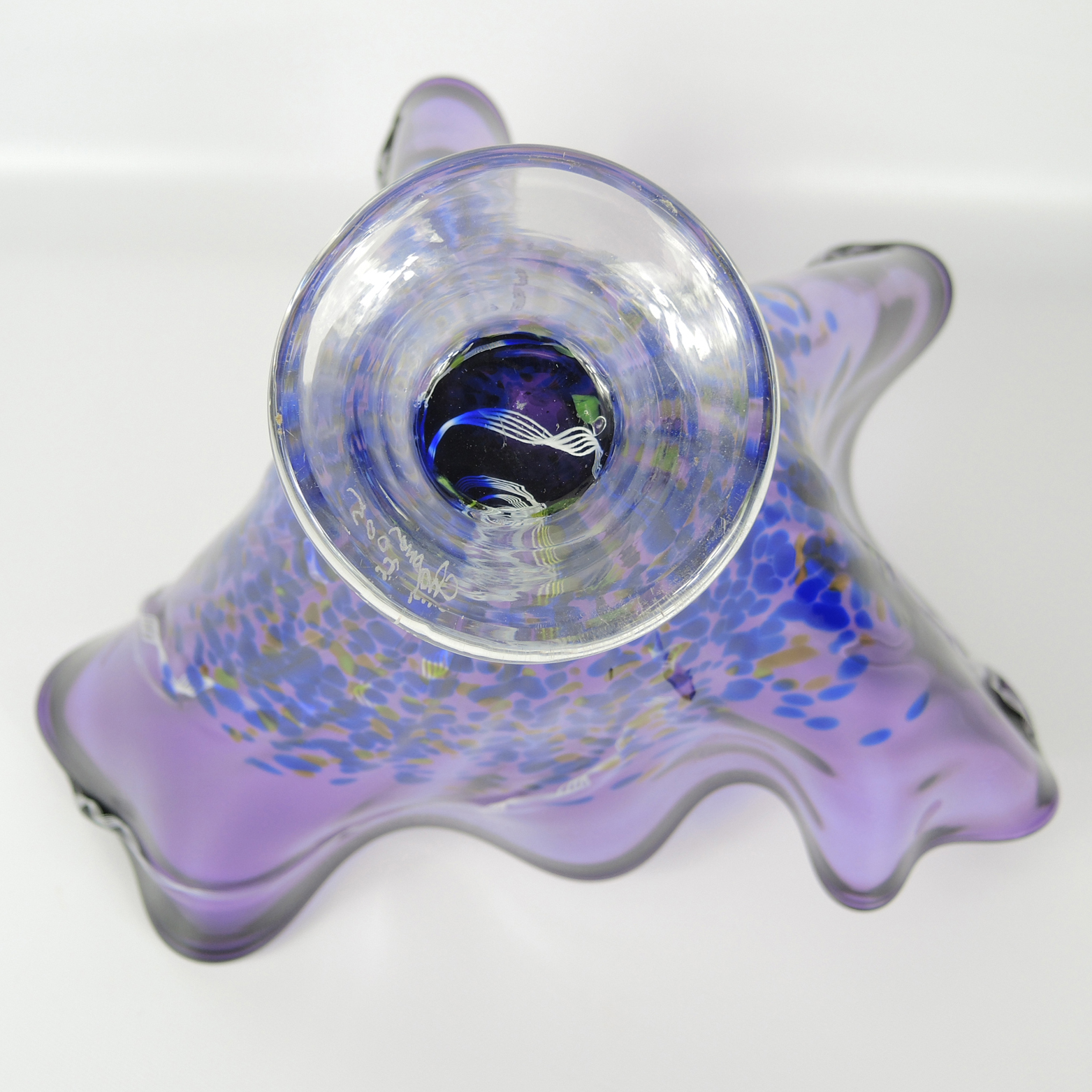 Thomas Chapman Signed Art Glass Handkerchief Vase Hand Blown