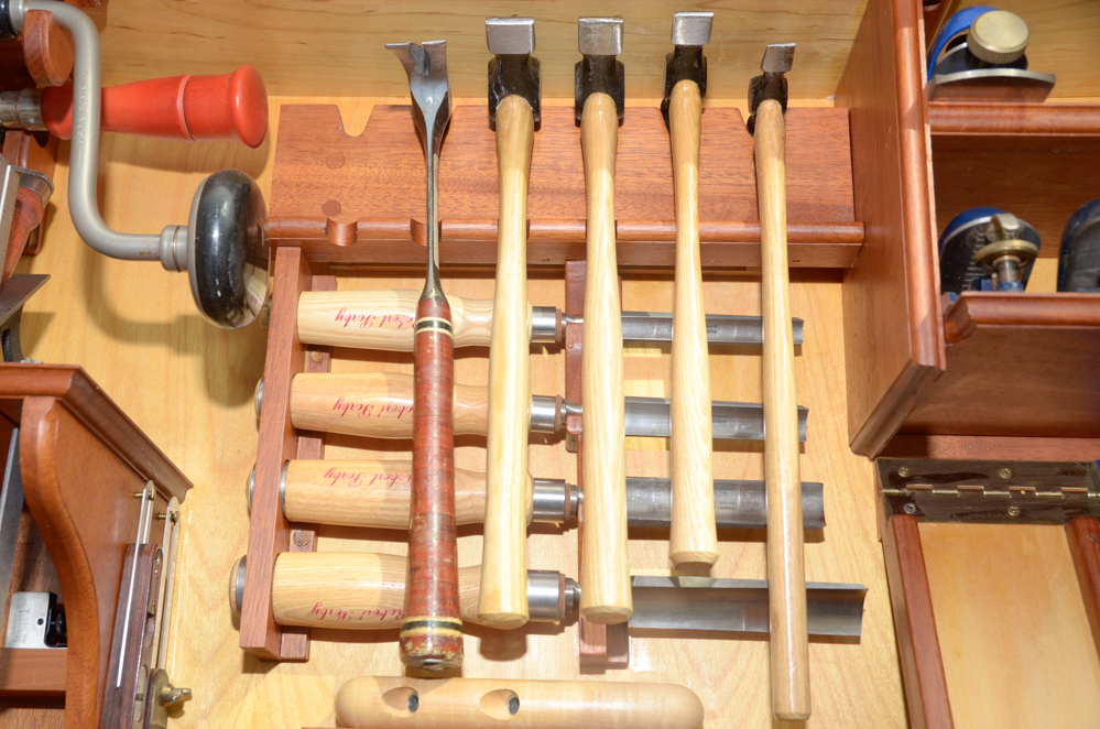 Custom Made Wall-Mounted Tool Cabinet with Hand Tools