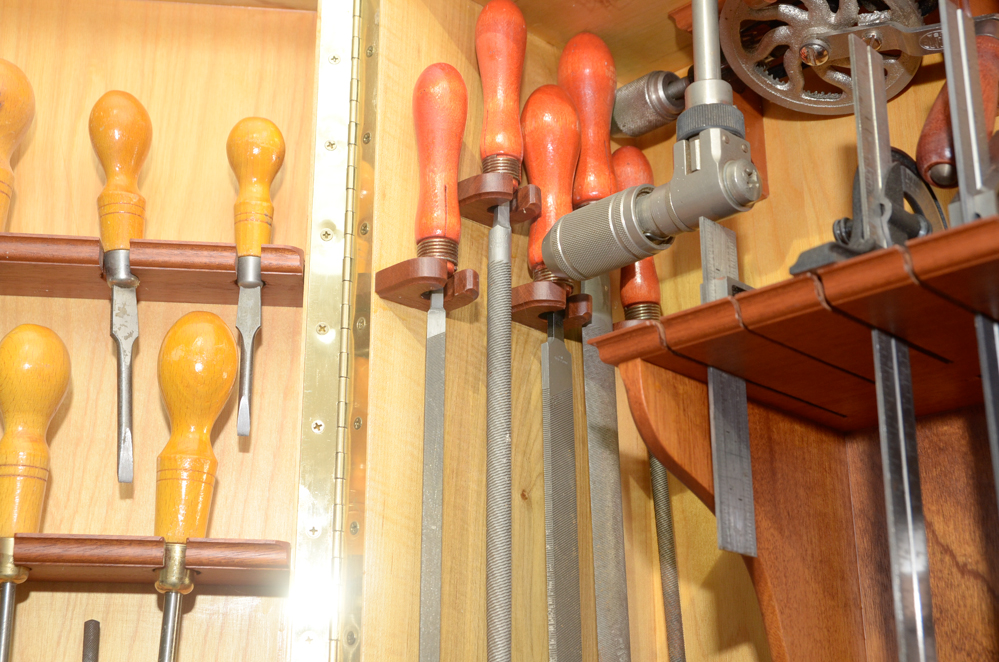 Custom Made Wall-Mounted Tool Cabinet with Hand Tools