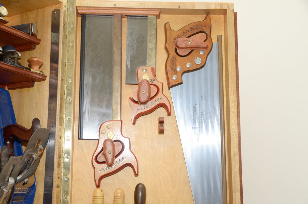 Custom Made Wall-Mounted Tool Cabinet with Hand Tools