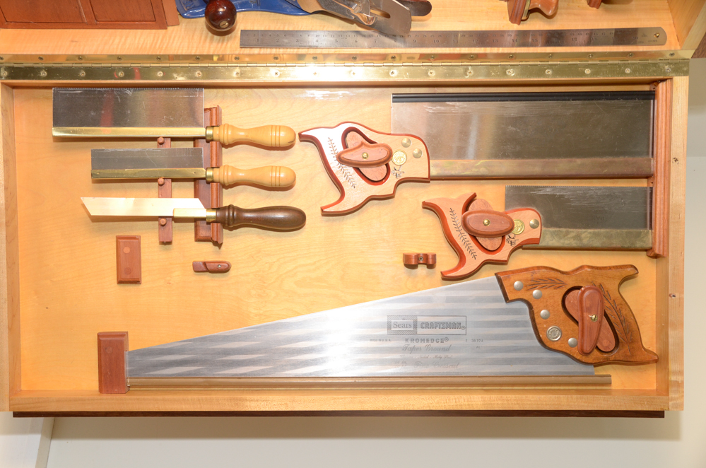 Custom Made Wall-Mounted Tool Cabinet with Hand Tools