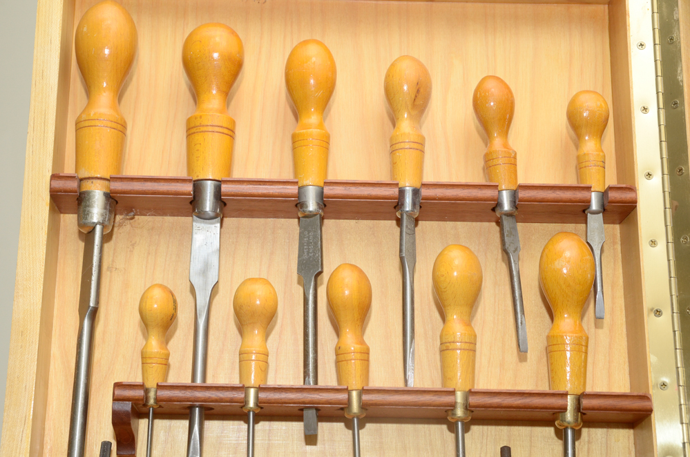 Custom Made Wall-Mounted Tool Cabinet with Hand Tools