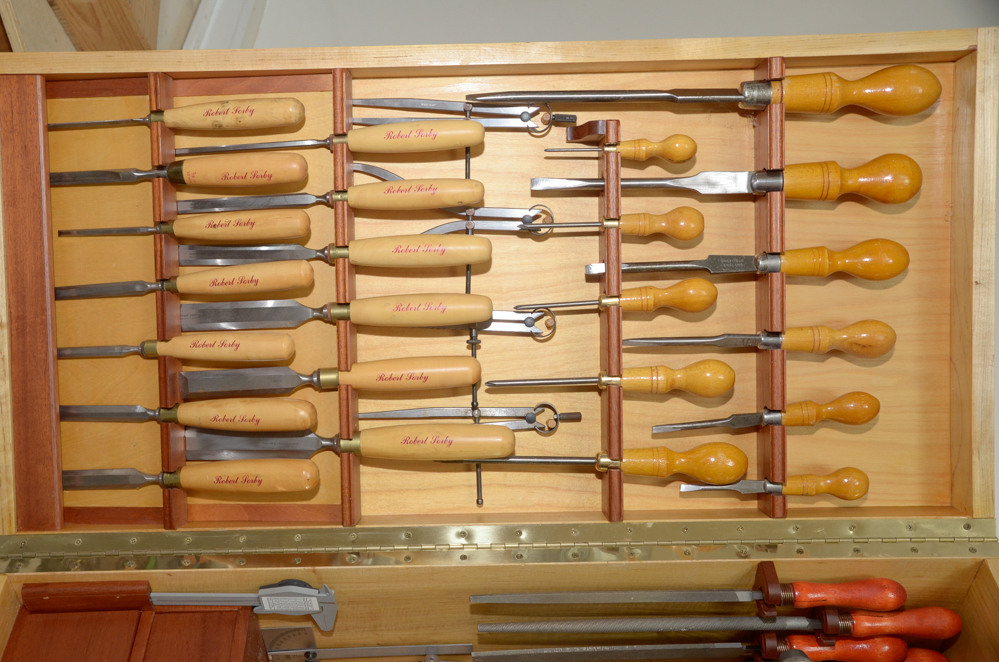Custom Made Wall-Mounted Tool Cabinet with Hand Tools