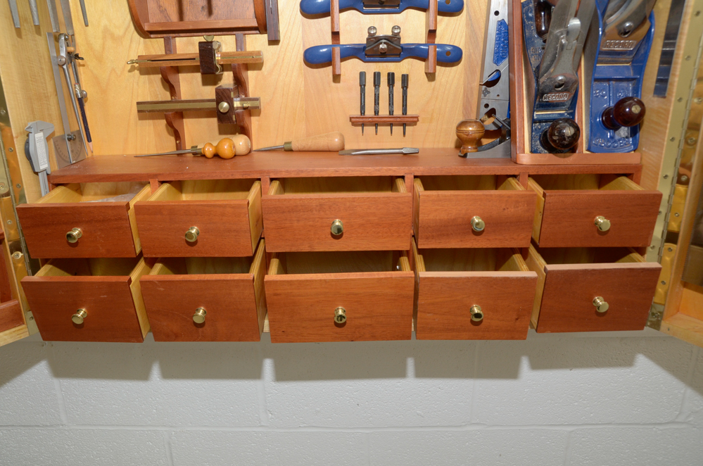 Custom Made Wall-Mounted Tool Cabinet with Hand Tools