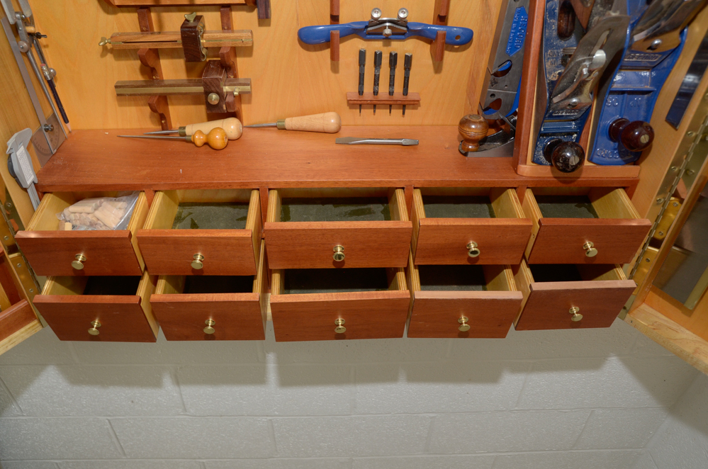 Custom Made Wall-Mounted Tool Cabinet with Hand Tools