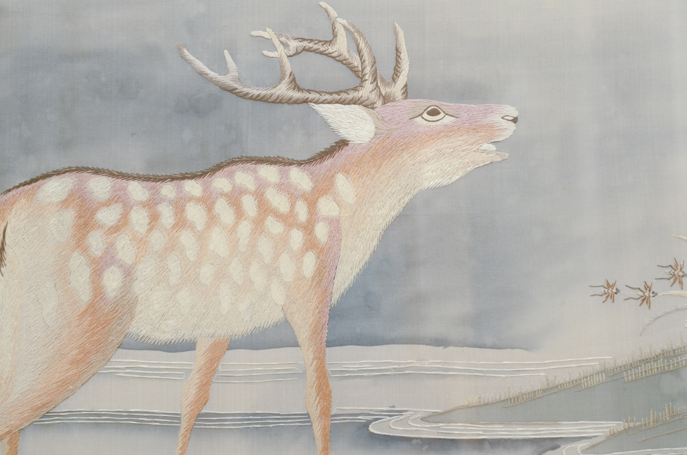 Chinese Embroidery on Silk of Deer and Birds