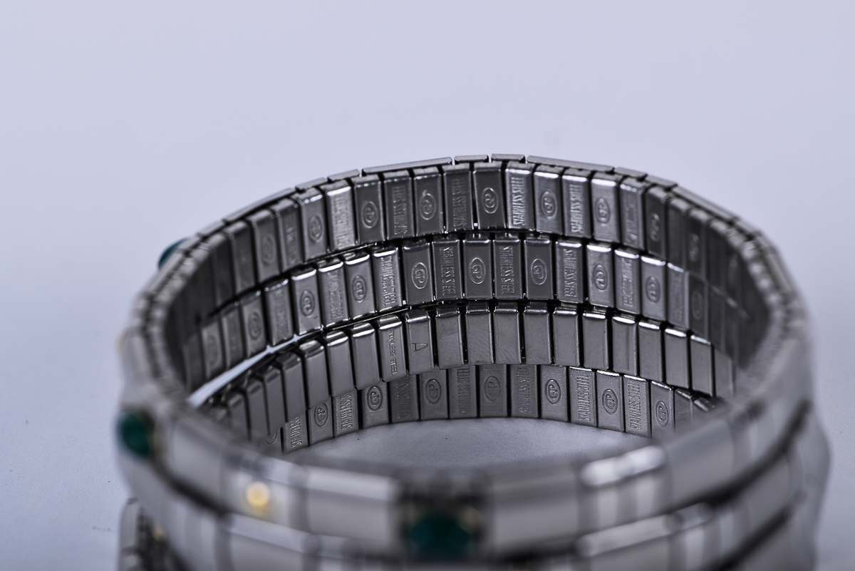 Set of Stainless Steel Stretch Bracelets With 18K Yellow Gold and Natural Stone Accents