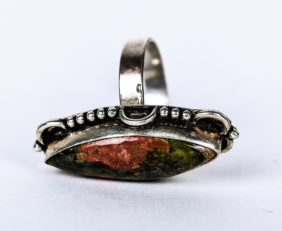 Sterling Silver and Unakite Navette Ring