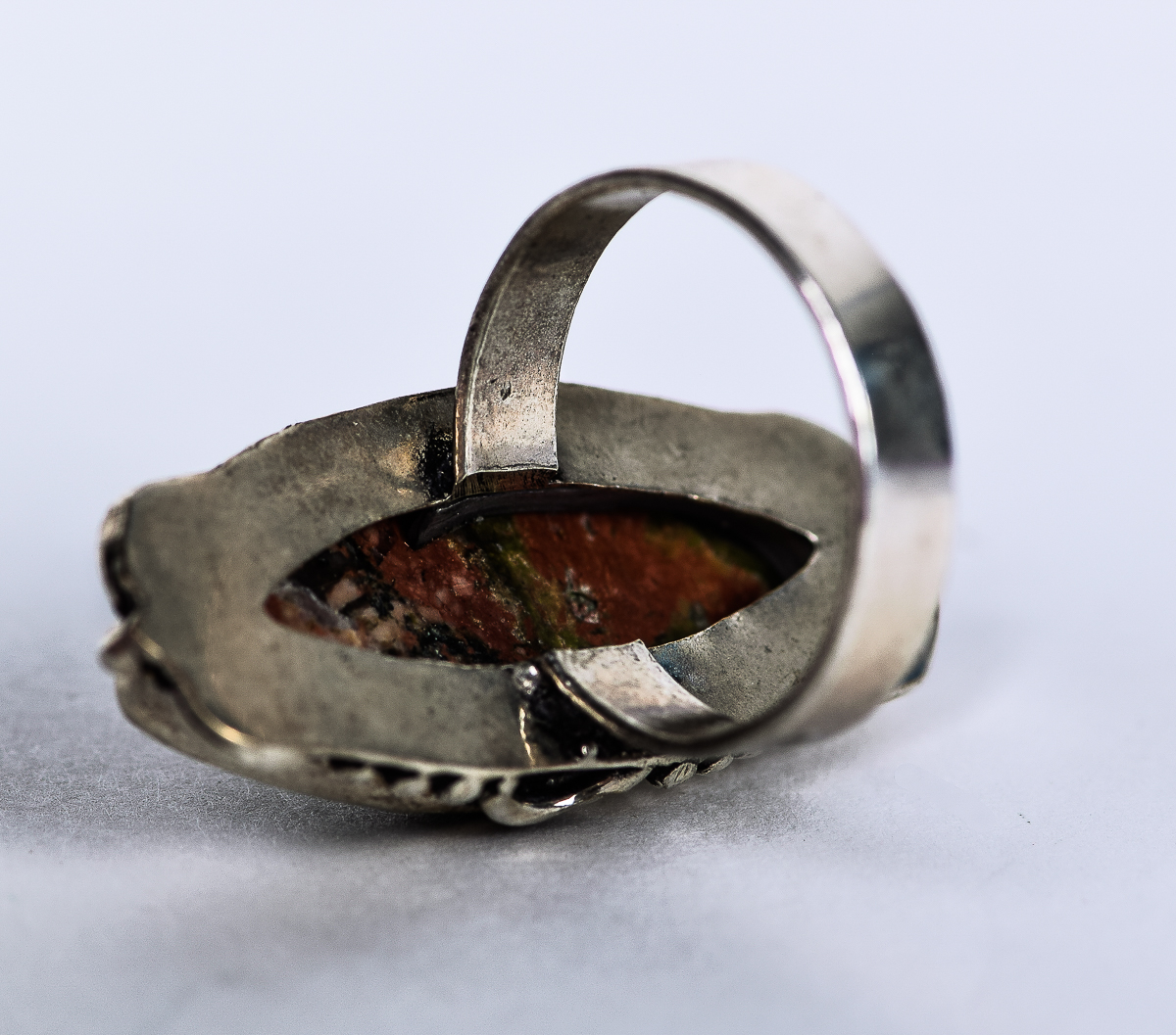 Sterling Silver and Unakite Navette Ring