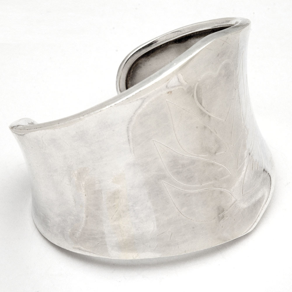 Vintage Taxco, Mexico Sterling Silver Engraved Cuff Bracelet